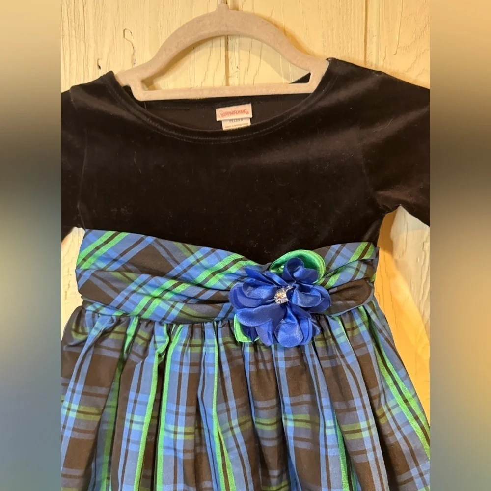 Youngland Girls Blue and Black Plaid Dress